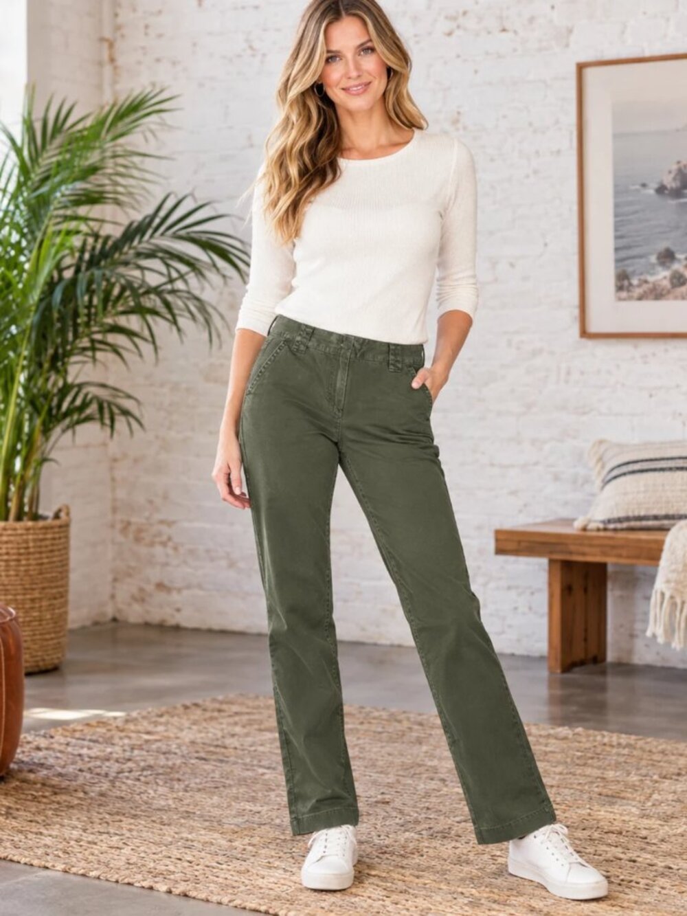 J.Crew City Fit Pants 4 Tall Olive Green Broken-In Classic Twill 33" Inseam